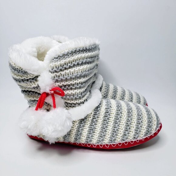 Totes Toasty Knitted Striped Furry Lined Memory Foam Boot Slippers M - Picture 6 of 10